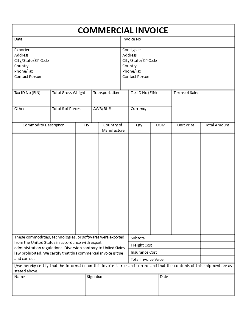 biz301 commercial invoice